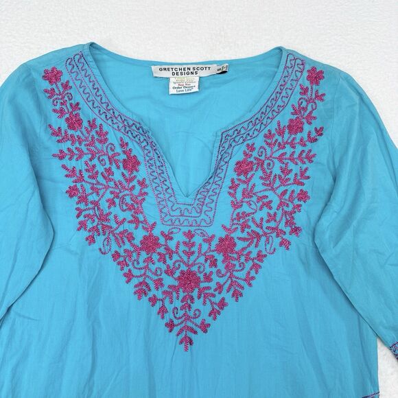 Gretchen Scott Tunic Top Size Small Blue Pink Preppy Vacation Beach Resort - Picture 3 of 9